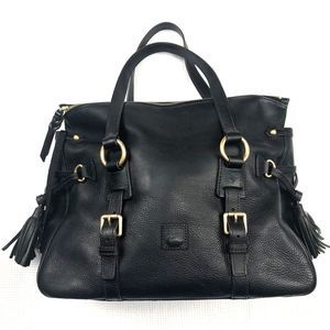 DOONEY & BOURKE FLORENTINE LEATHER LARGE DOMED BUCKLE SATCHEL in BLACK Zip Top